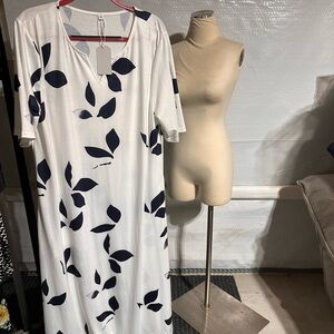 White Top with Navy Leaf Design